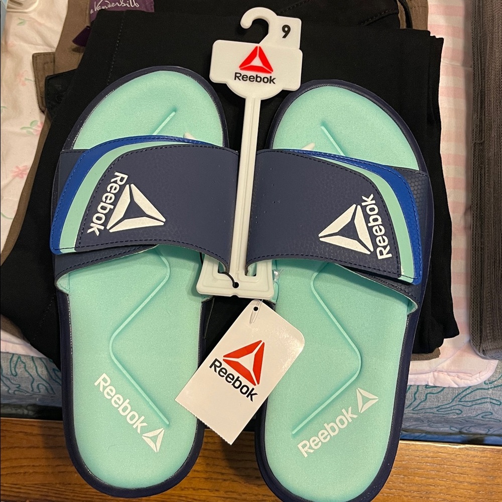 NWT - Reebok Delta Flow - Teal and Dark Blue Slide Sandals / sliders